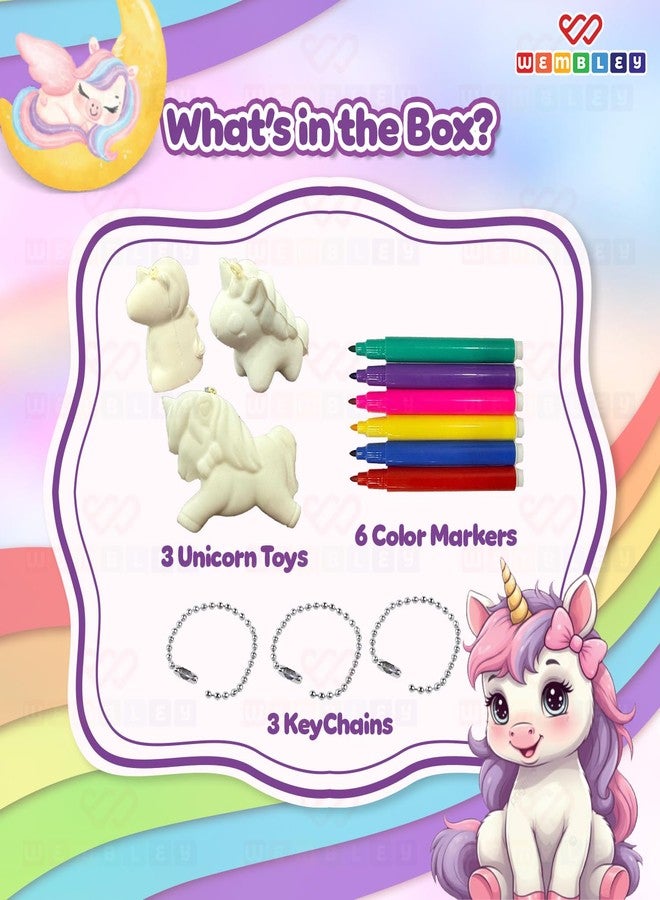 ويمبلي مجموعة ويمبلي يونيكورن إسفنجية ثلاثية الأبعاد للفنون والحرف اليدوية | مجموعة رسم قابلة للغسل | مجموعة تشكيل مع 3 يونيكورن إسفنجية و6 أقلام تلوين | مجموعة فنية متعددة الألوان وغير سامة للأطفال من عمر 3 سنوات فما فوق | هدية للأولاد والبنات - Image 2